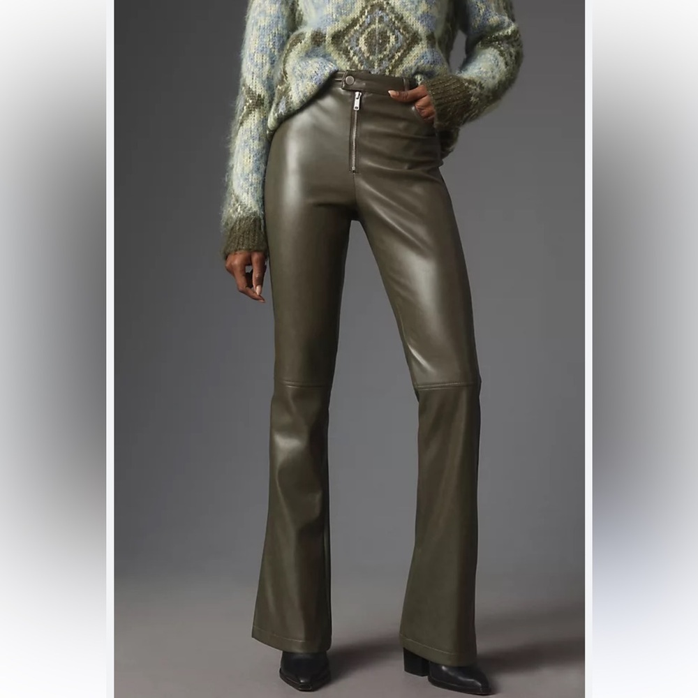 Anthropologie Avec Les Filles Faux Leather Kick-Flare Pants in Green